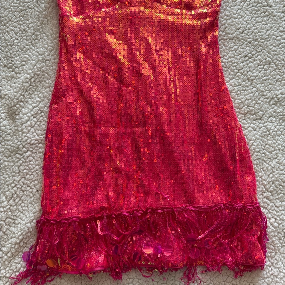 Fashion Nova Pink Sequin Mini Dress with Fringe - Picture 4 of 4